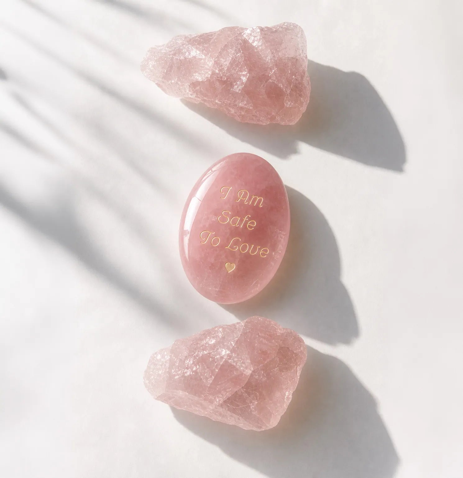 Rose Quartz engraved with I Am Safe To Love