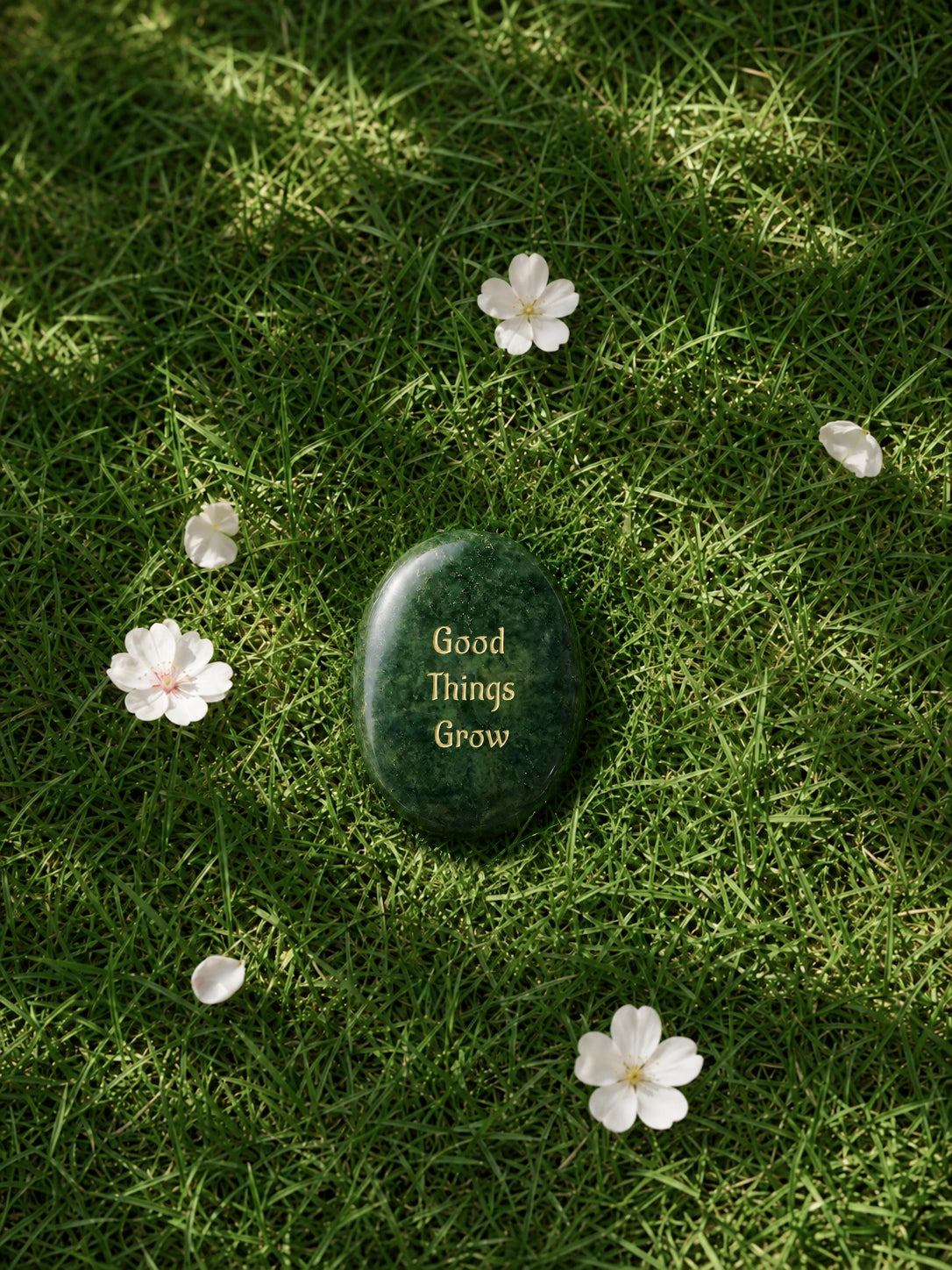 Moss Agate engraved with Good Things Grow