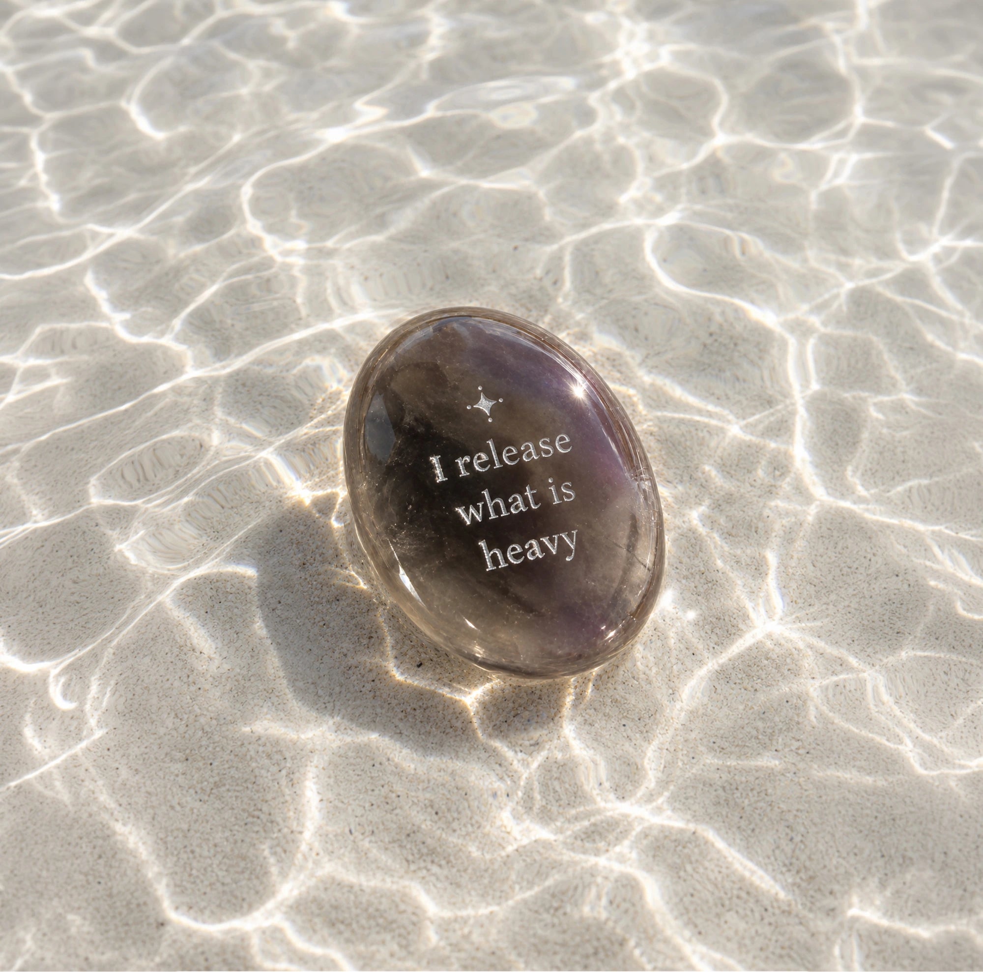 Fluorite engraved with I Release What Is Heavy